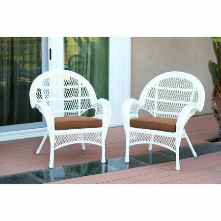 JECO W00209-C-2-FS007-CS White Wicker Chair with Brown Cushion, 2PK W00209-C_2-FS007-CS